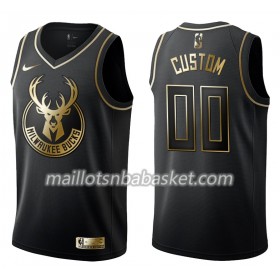 Maillot Homme Milwaukee Bucks Personnalisable Nike Noir Gold Edition Swingman